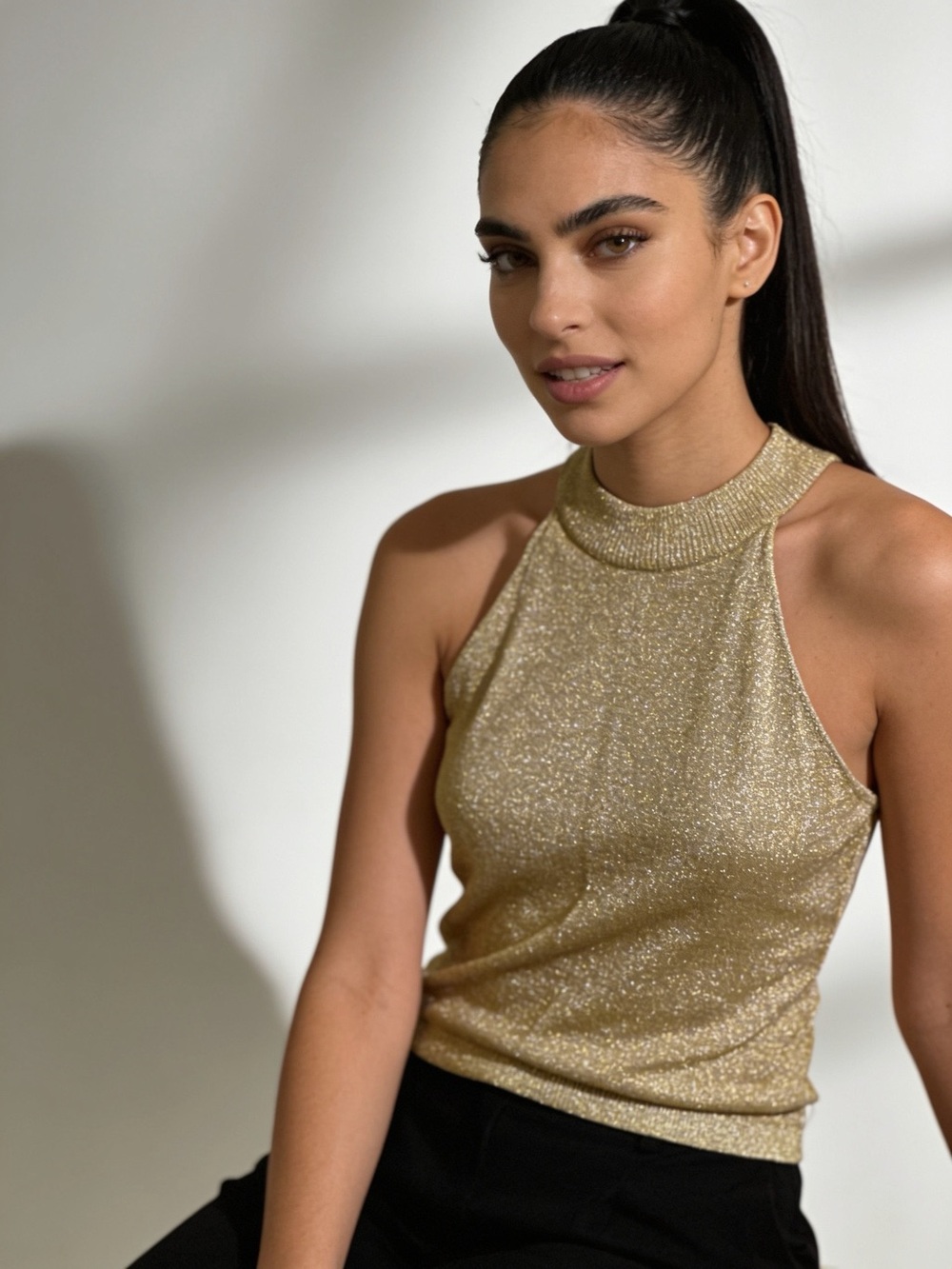 Banana Republic Gold Sparkle Halter Neck Women's Top